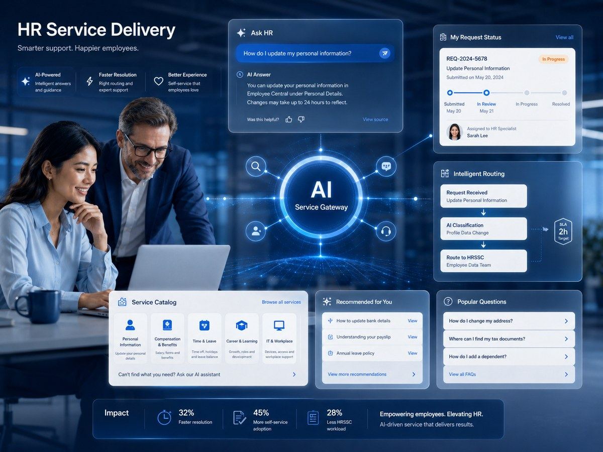 HR Service Delivery 员工自助:知识查询、服务目录、工单分流和 HRSSC 响应